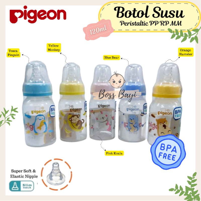 PIGEON - Botol Susu Dot PP RP Standart MM Slim Neck w/ S Type Peristaltic Nipple 50ml/120ml/240ml