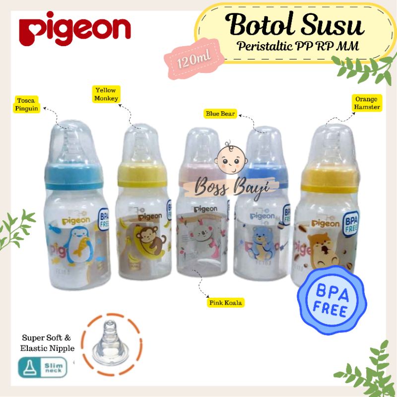 PIGEON - Botol Susu Dot PP RP Standart MM Slim Neck w/ S Type Peristaltic Nipple 50ml/120ml/240ml