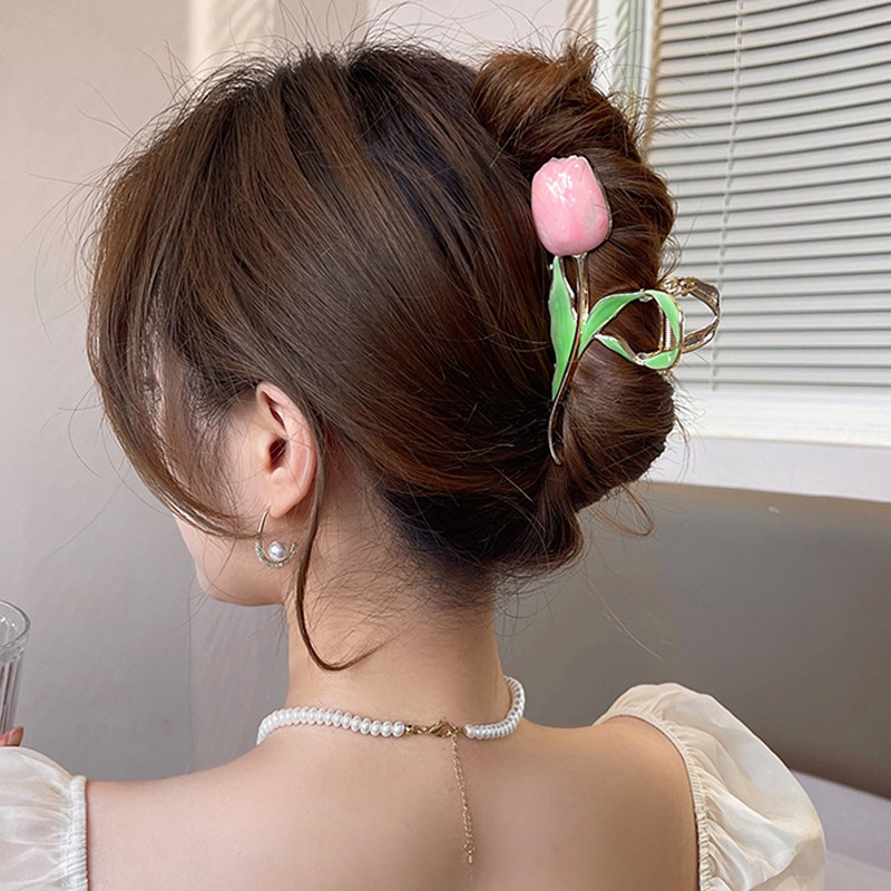 Jepit Rambut Bentuk Tulip Bahan Metal Untuk Wanita