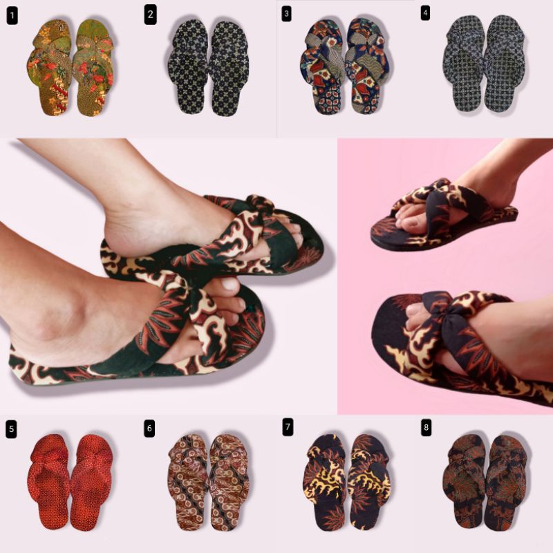 Sandal Batik Wanita Handmade Motif Etnik - Model Pita Jepit Silang Trendy Khas Solo Jogja Sendal Santai Souvenir Oleh-Oleh Pekalongan Grosir Eceran