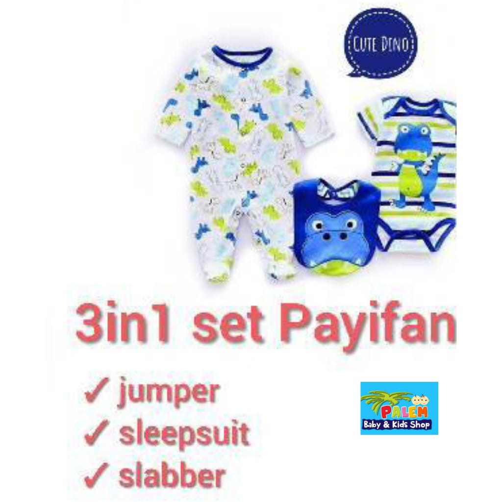 payifang 3pc set dino/perlengkapan bayi