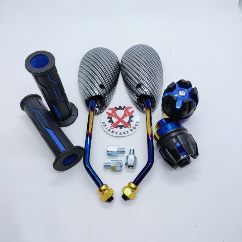 spion satria fu carbon twotone+handgrip new model tulisan thailand+jalu as roda twotone universal motor honda suzuki