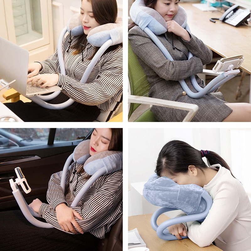 R1id 2in1 Bantal Leher Bentuk U Dengan Memory Foam Untuk Handphone / Tablet