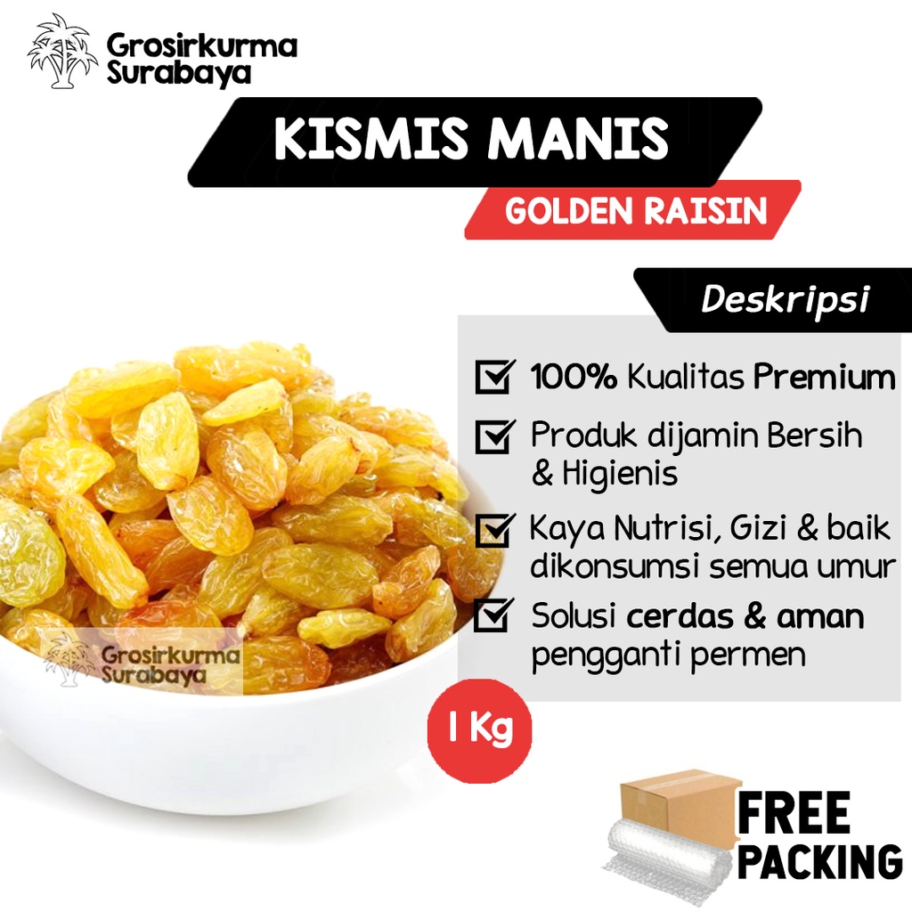 Kismis Asam Manis 1Kg Golden Raisin Enak &amp; Fresh Cocok Untuk Oleh-oleh Haji Umroh Camilan Sehat