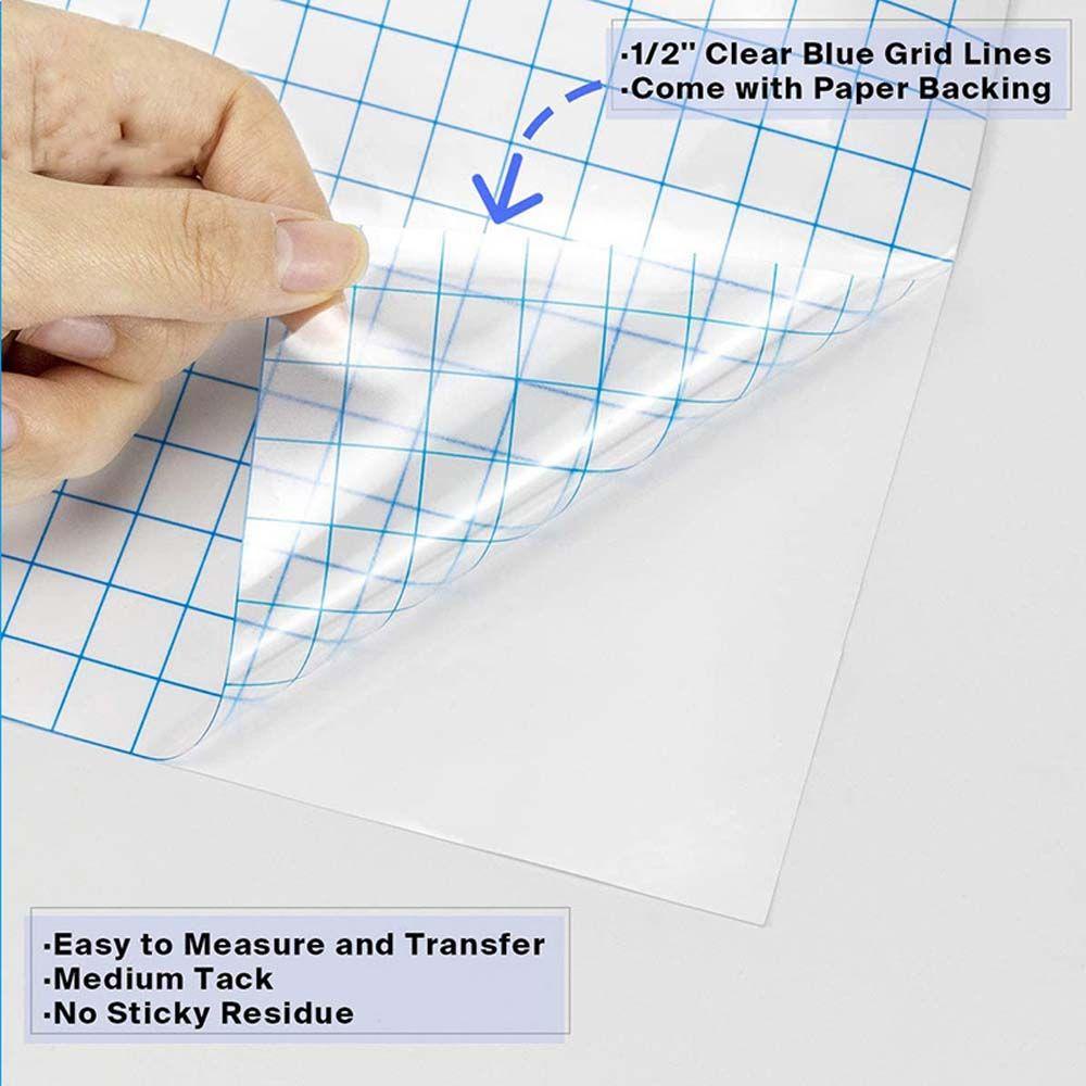 [Elegan] Clear Craft Paper Transparan Art Decal Self-adhesive PVC Blue Alignment Grid