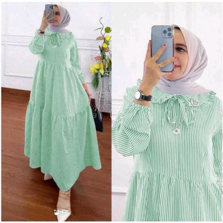 Tyara Midi Dress Motif Salur Bahan Katun