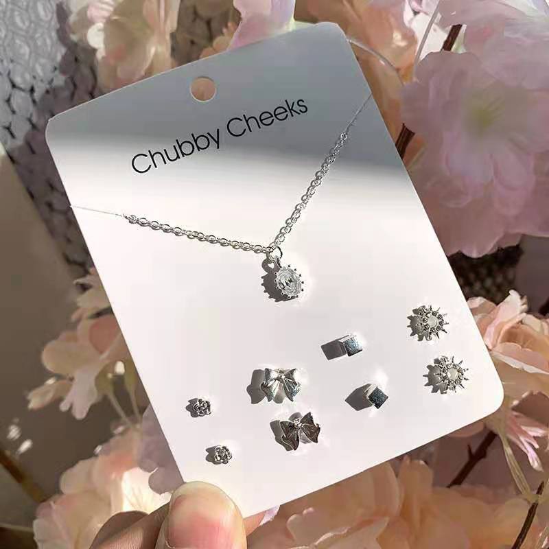 4 Pasang Anting Dan Kalung Gaya Korea Fashion Kombinasi Rantai Klavikula Simple Kreatif Untuk Wanita