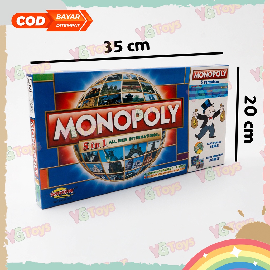 YGtoys Monopoli 5 in 1 Ludo Halma Ular Tangga Catur Mainan Keluarga Anak Seru Permainan Papan Edukatif