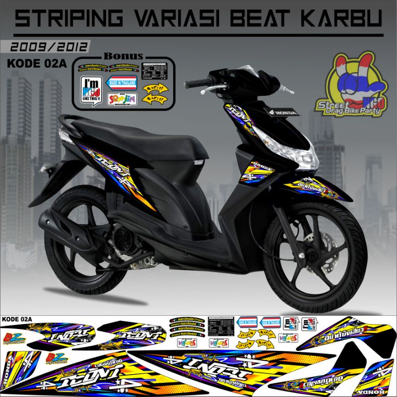 Striping Beat Karbu 2008 2009 2010 2011 2012 Variasi Sticker Stiker Skotlet Lis Motor Lis Body