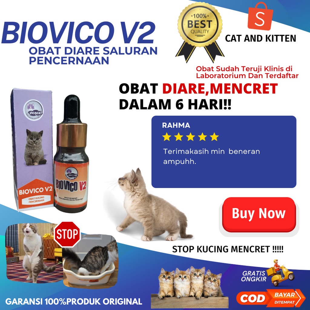 obat diare mencret kucing muntah Biovico V2 ampuh