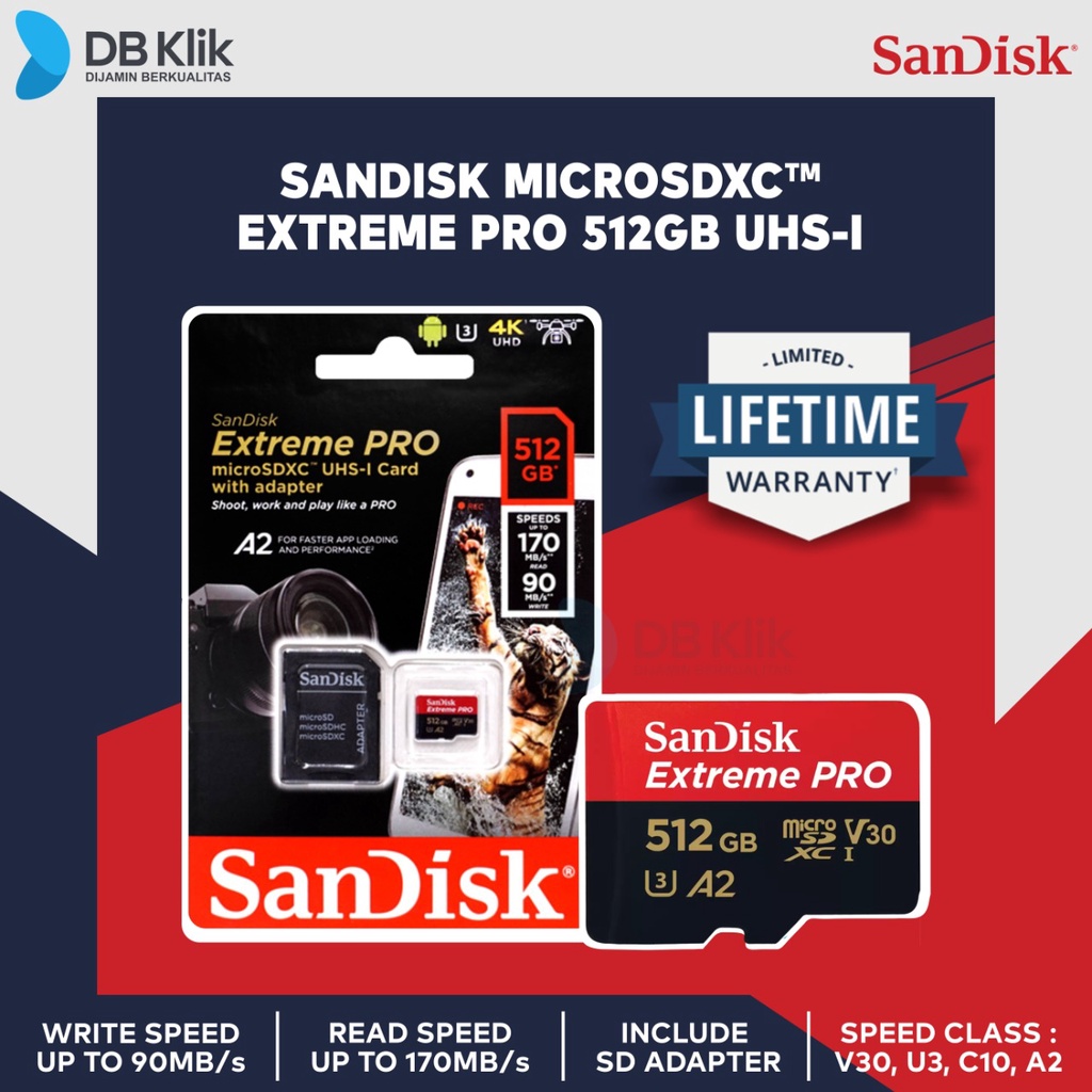 Micro SD SanDisk Extreme Pro SDXC 512GB 170MB/s with Adapter