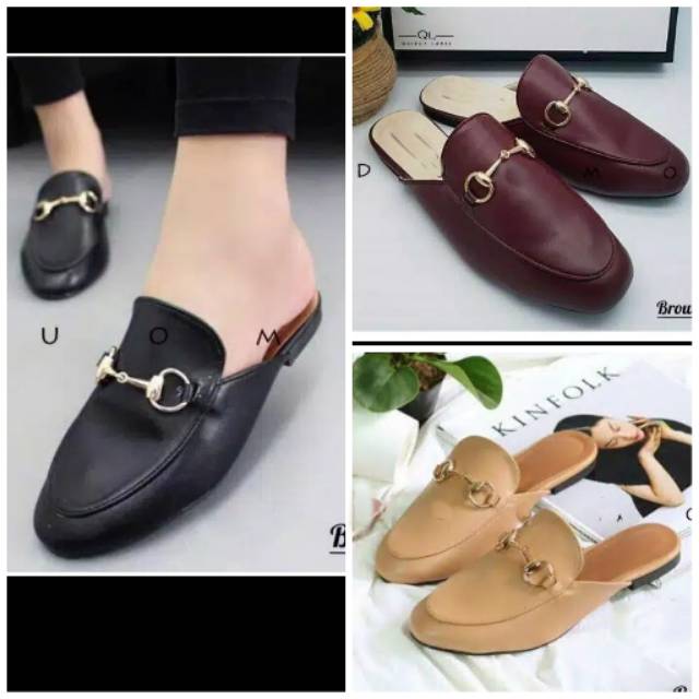 SEPATU SELOP WANITA GESPER RANTE SENDAL BUSTONG CEWEK SLOP TUTONG kulit SANTAI MODEL IMPORT