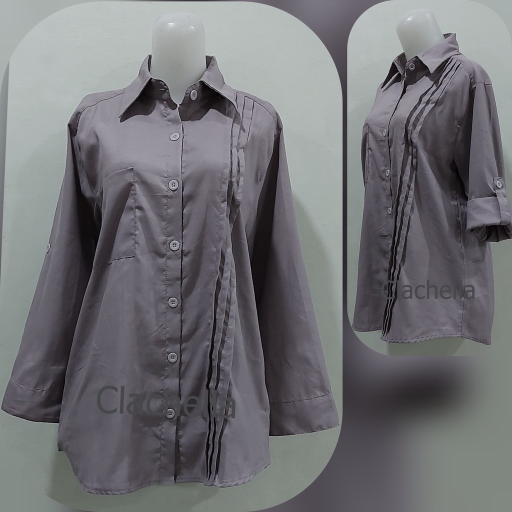 Clachella Kemeja Wanita Motif Polos, Baju Atasan Wanita B908603/B903603