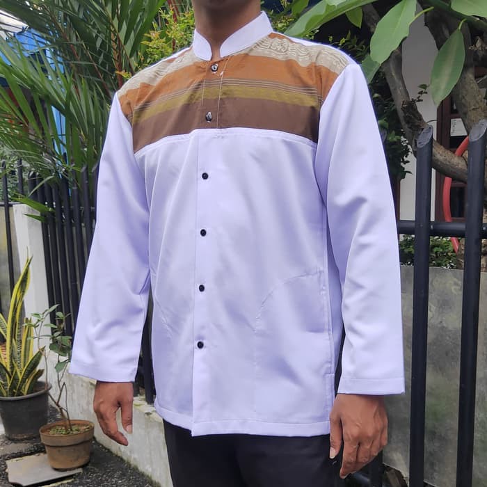 BAJU KOKO PUTIH KOMBINASI- BAJU MUSLIM PRIA- BAJU MUSLIM MODERN