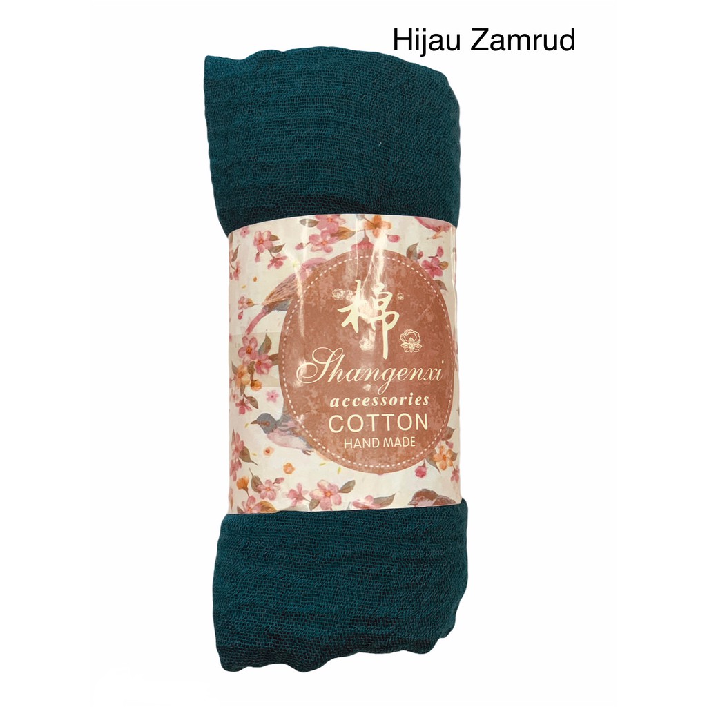 RI04-RI06 FUNSTORE HIJAB PASHMINA CRINKLE SHAWL COTTON WIDE JILBAB BAHAN KATUN PREMIUM IMPORT-Hijau Zamrud