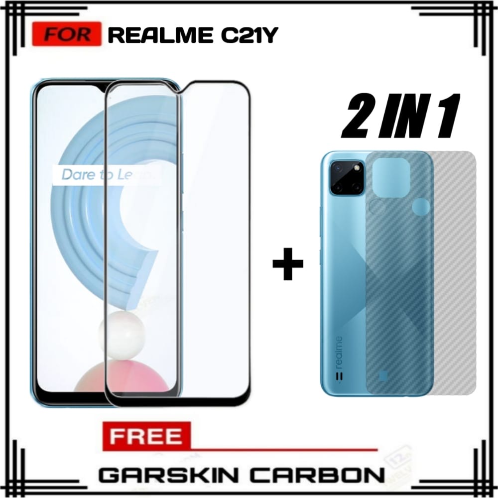 PROMO TEMPERED GLASS REALME C21Y / C25Y  FREE GARSKIN CARBON PREMIUM ANTI BEKAS SIDIK JARI