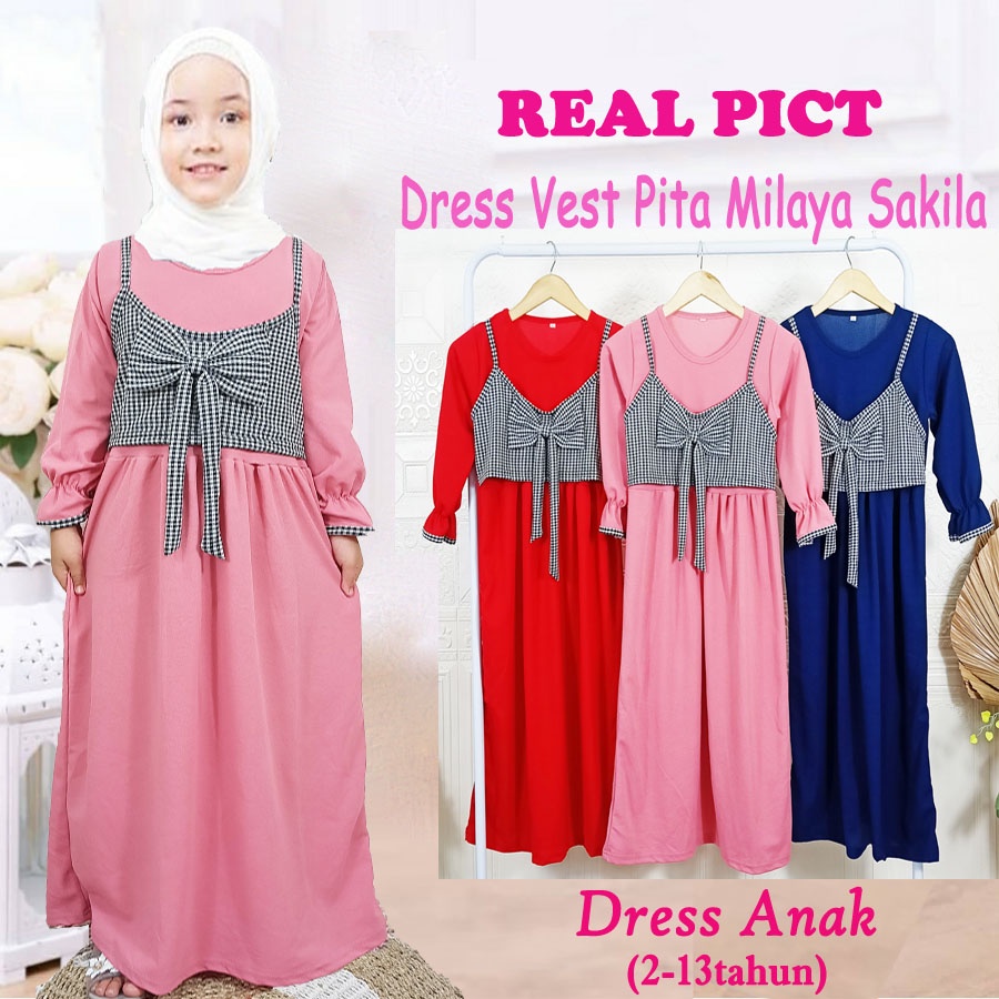 DRESS ANAK MILAYA VEST PITA SAKILA GAMIS MURAH USIA 2-13tahun CARLINA