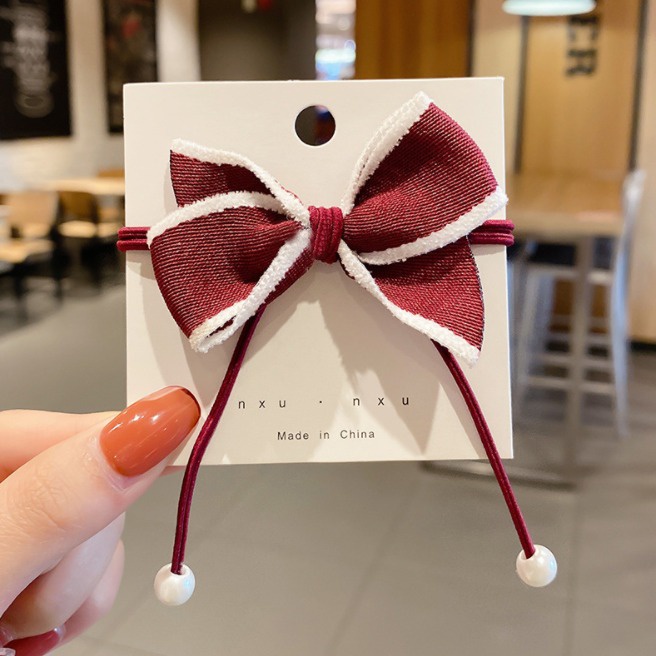 COD - F5129 Ikat Rambut Pita Fashion Korea / Ikat Rambut Fashion Wanita / Ribbon Hair Tie / Kuncir Rambut-Maroon