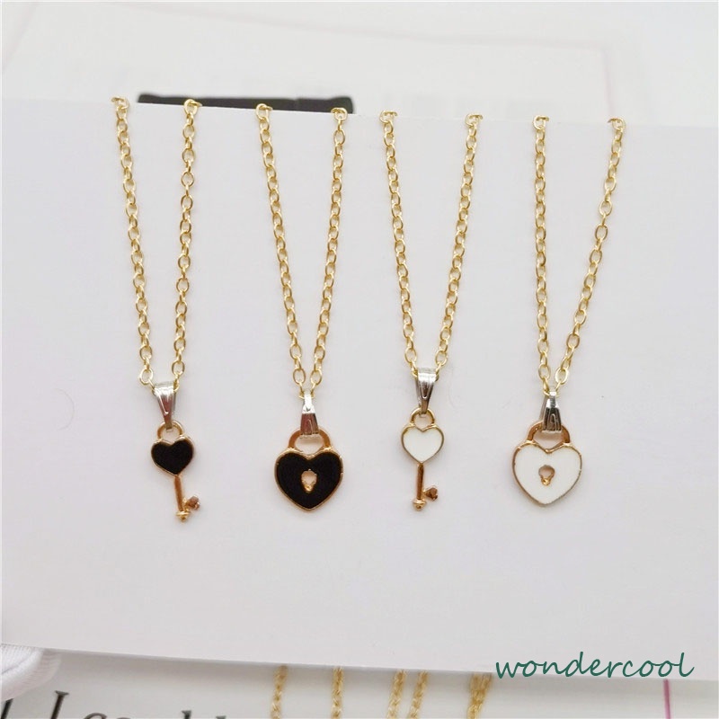 2 Pcs Fashion Wanita Trendi Kunci Liontin Link Rantai Kalung Hati Pasangan Pecinta Kalung-Won