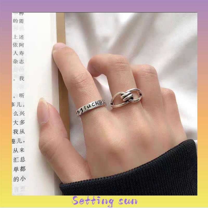 2Pcs Korea Fashion Terbuka Cincin Kepribadian Tren Indeks Cincin Gaya Punk Wanita Perhiasan Minoritas Minimalis Hadiah TN