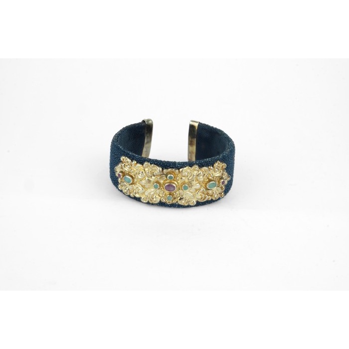 Gelang Perak Kulit Pari, tatahan perak, gold plated bracelet, ukiran