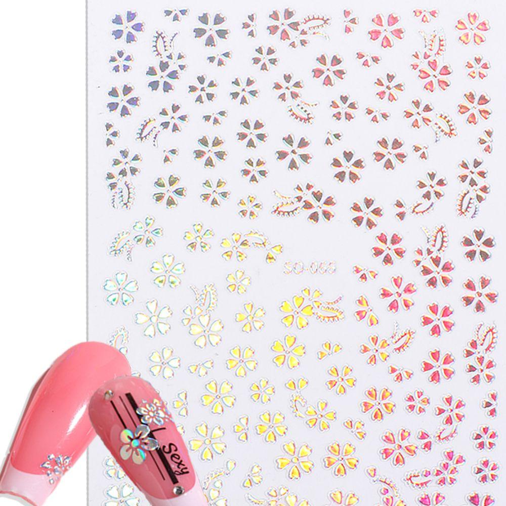 Agustina Bunga Stiker Kuku Fashion Sparkly Manicure Musim Semi Musim Panas Aksesoris Kuku Hologram Kuku Decals