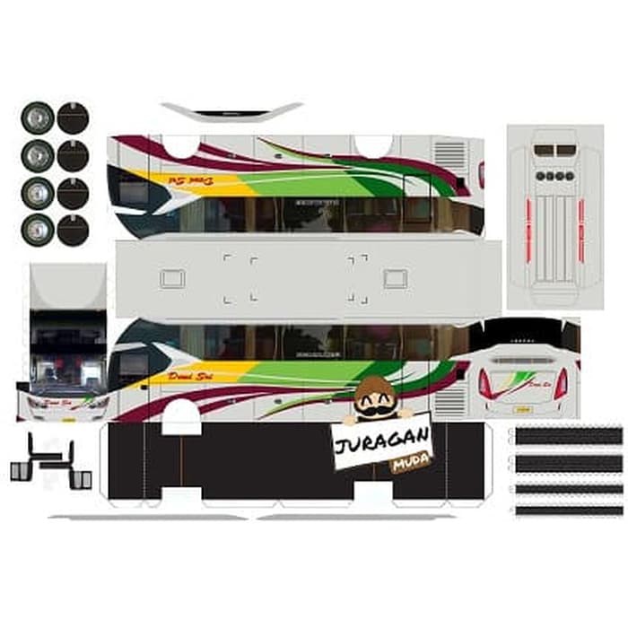 DIY Miniatur Bus Dewi Sri Papercraft Lembaran