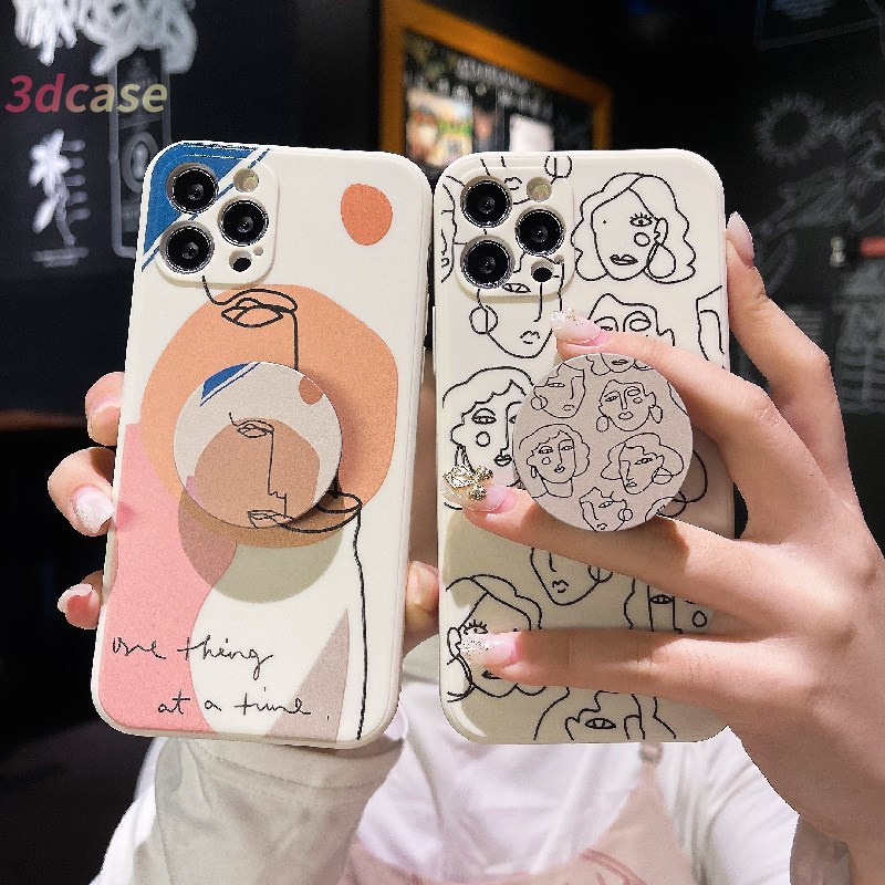 Casing Samsung A52 A32 A72 A12 A02S A50 A10S A20S J7 Prime A51 J2 Prime A10 A125 A30 A50S A30S A20 With holderVintage Abstract Painting Soft TPU Cover