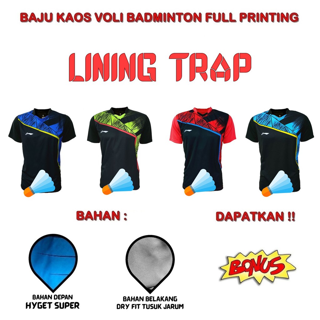 Kaos Badminton Lining Baju Badminton Lining Jersey Badminton Lining TRAP