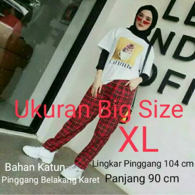 Celana Tartan Merah Celana Kotak Merah jumbo XL Bigsize
