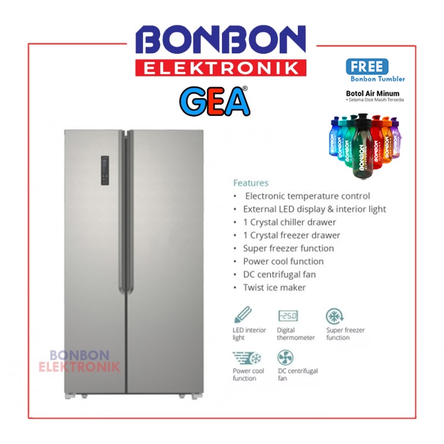 GEA Kulkas Side By Side 2 Pintu G2D-472 Silver / G2D472 INOX