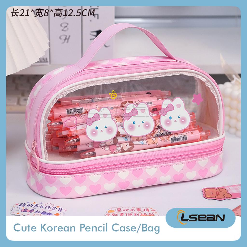 Pencil Case Kapasitas Besar PVC Korean Cute Pencil Bag 2 Tingkat