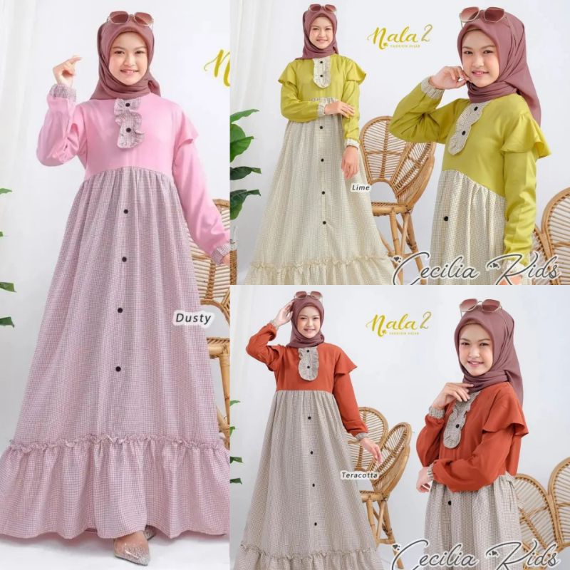 FASHION MUSLIM ANAK REMAJA 10-13 TAHUN/CECILIA KIDS/GAMIS ANAK PEREMPUAN TERBARU/DRESS  ANAK TANGGUNG KATUN SQUARE/FAR MOSLEMSTORE