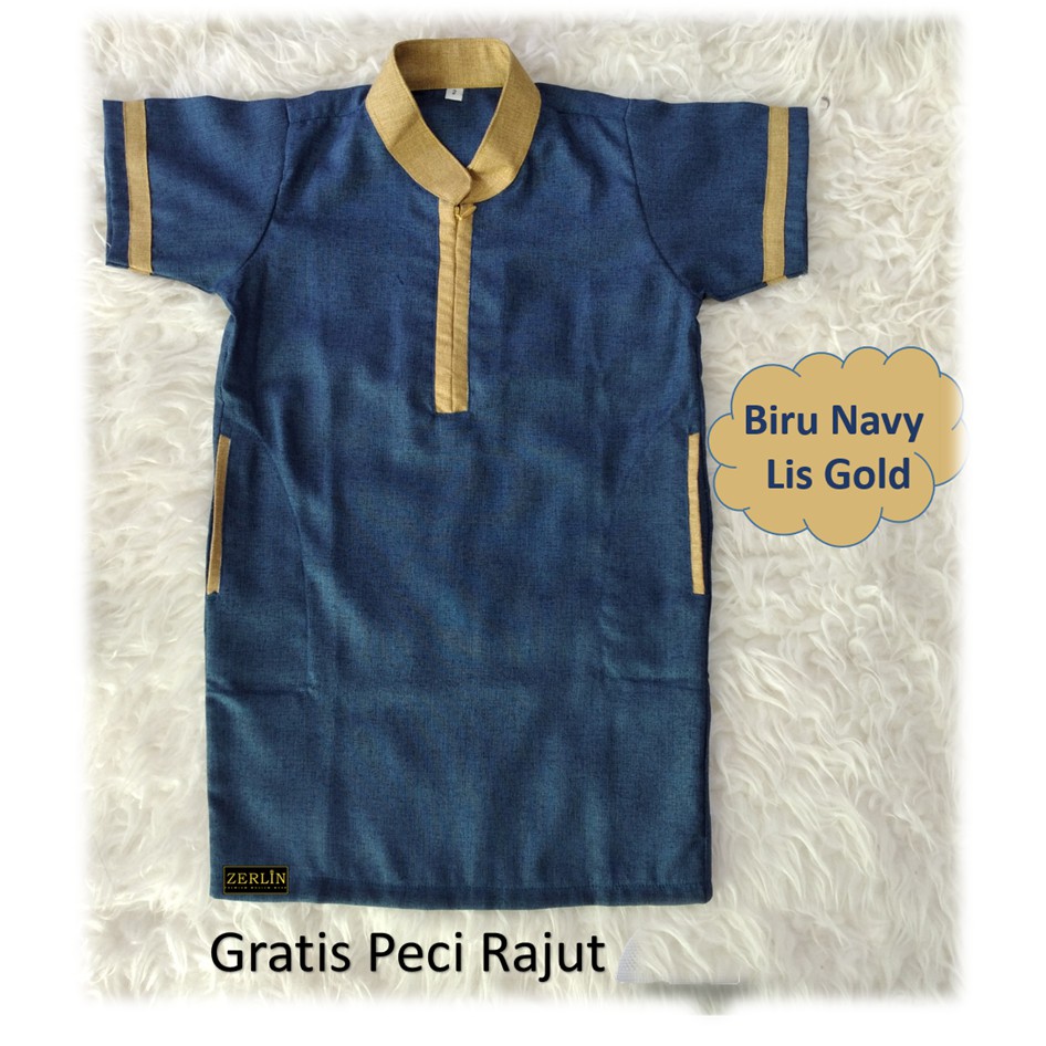 ZERLIN Baju Gamis Biru Navy Coklat Emas Anak Anak Laki