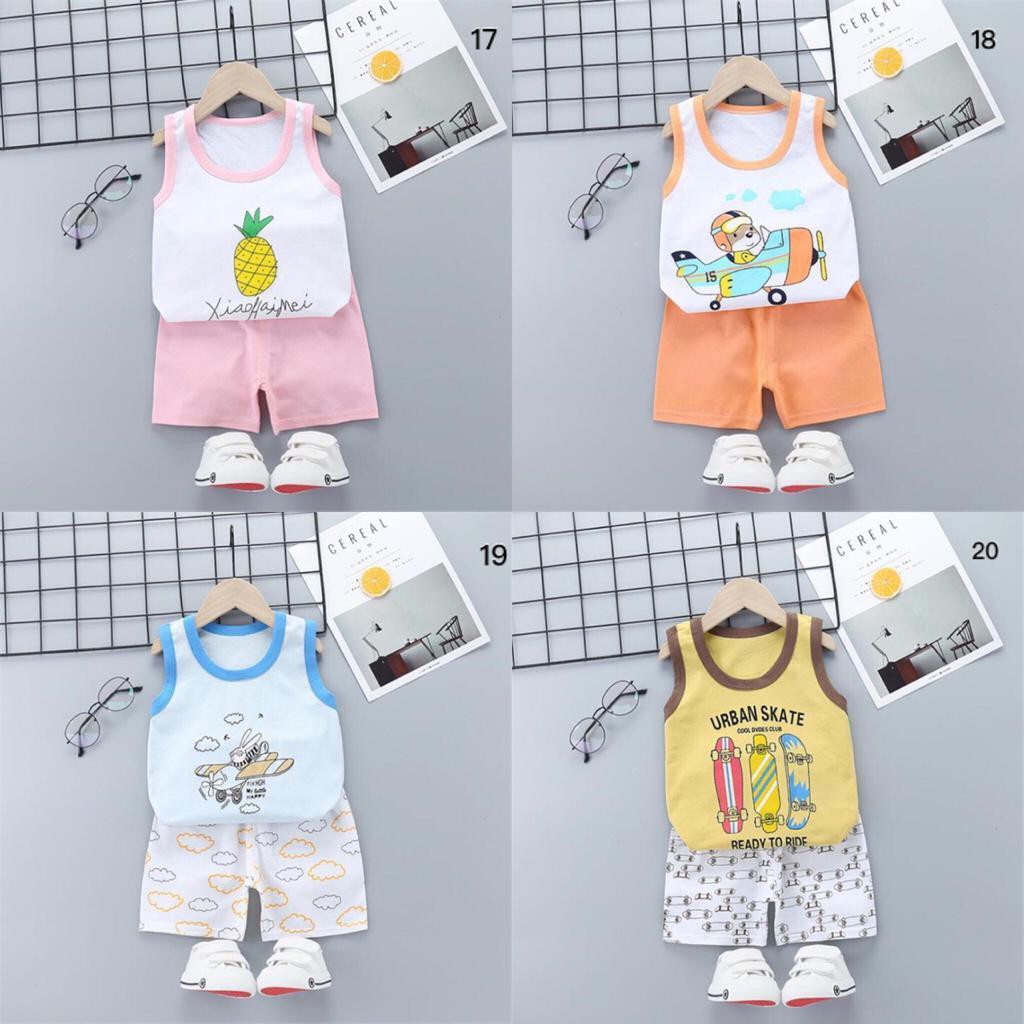 LID9078 No 17-25 - Setelan pendek kutung anak bayi karakter lucu bahan katun / Kaos anak bayi lucu