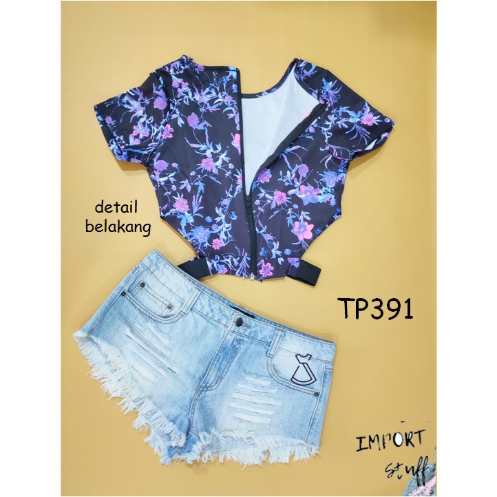 TP391  - ATASAN CROP TOP MOTIF IMPORT WANITA MODERN MURAH