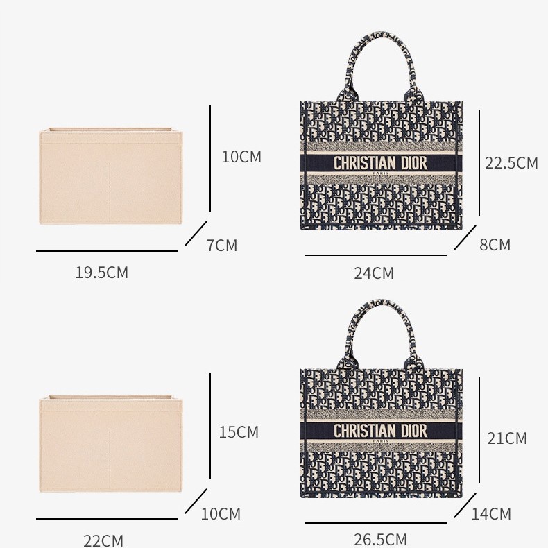 Felt Bag organizer for mini book tote - side zipper / tas tote book / insert bag booktote
