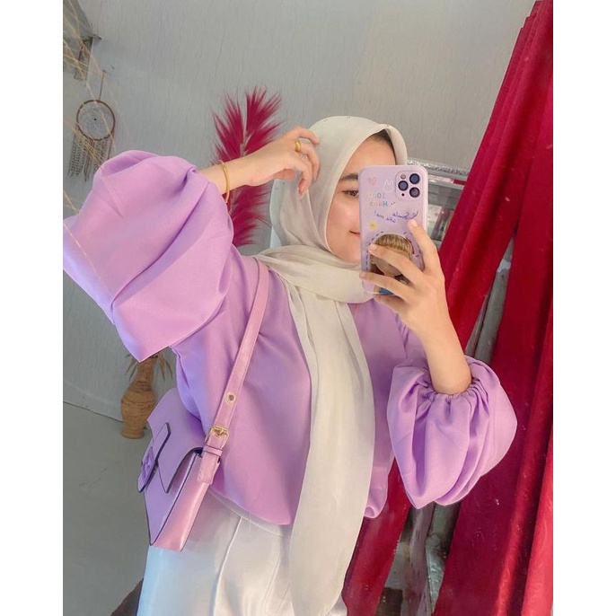 Ola Top Atasan Blouse Muslim Wanita L Lengan Balon Terbaru - Lavender Original