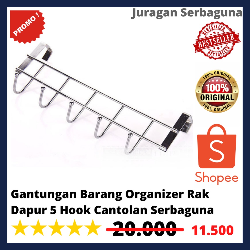 Gantungan Barang Organizer Rak Dapur 5 Hook Cantolan Serbaguna