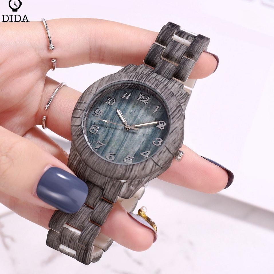 Jam Tangan Wanita Jam Tangan  pria Kayu Sederhana Kasual Mode Kaca Bulat Strap Kayu Quartz Jam Tanga