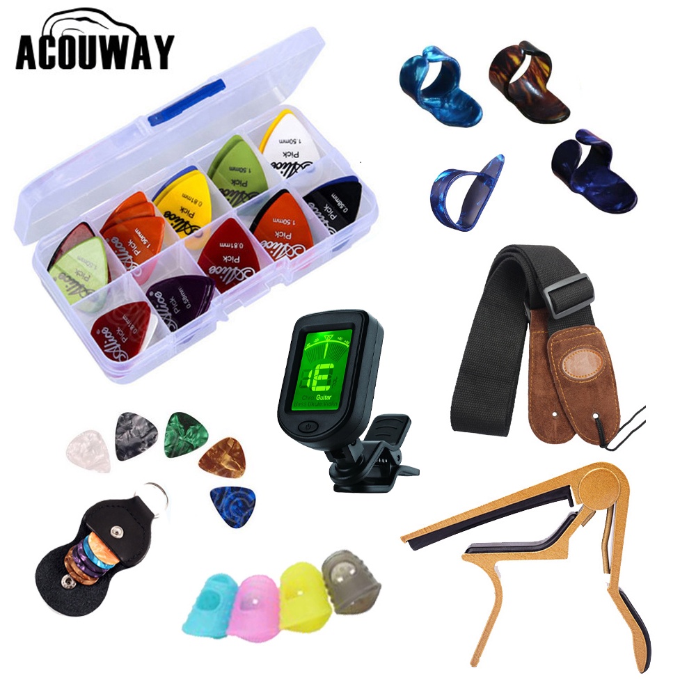 Aksesoris gitar package Capo Gitar +tuner gitar+ Pilihan + tas pick Paket Aksesoris Gitar Ukulele