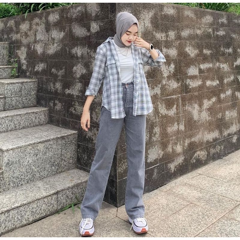 (27-34) GREY HW LOOSE JEANS / ABU-ABU HIGHWAIST LOOSE JEANS / CELANA HW LOOSE JEANS WANITA CEWEK