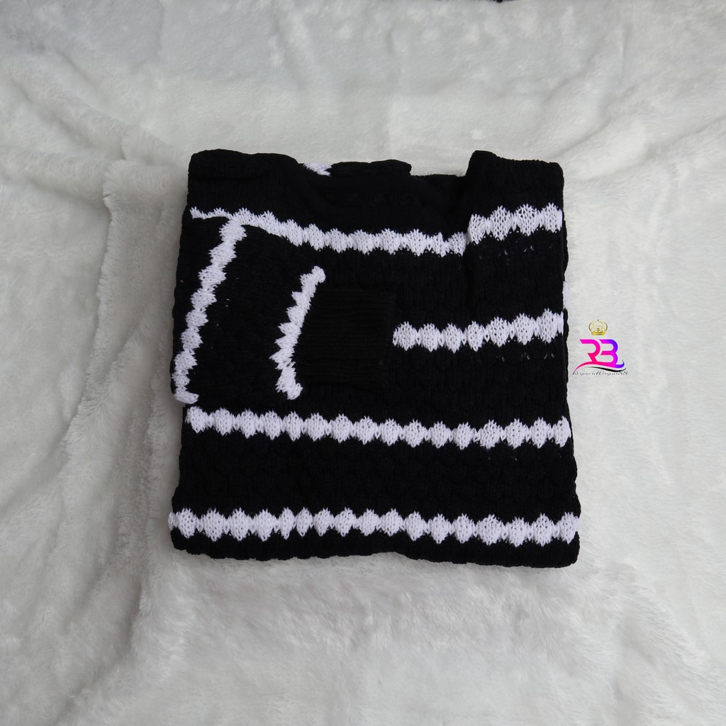 Sweater nanas stripe rajut || sweater ziggy tribal rajut / atasan rajut-HITAM