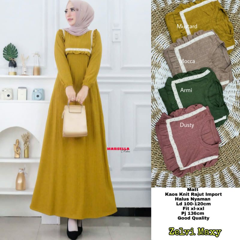 TKG - ZELVI MAXY Gamis Wanita Kaos Knite Import Aplikasi Renda Di Dada by Fashion Muslim Solo
