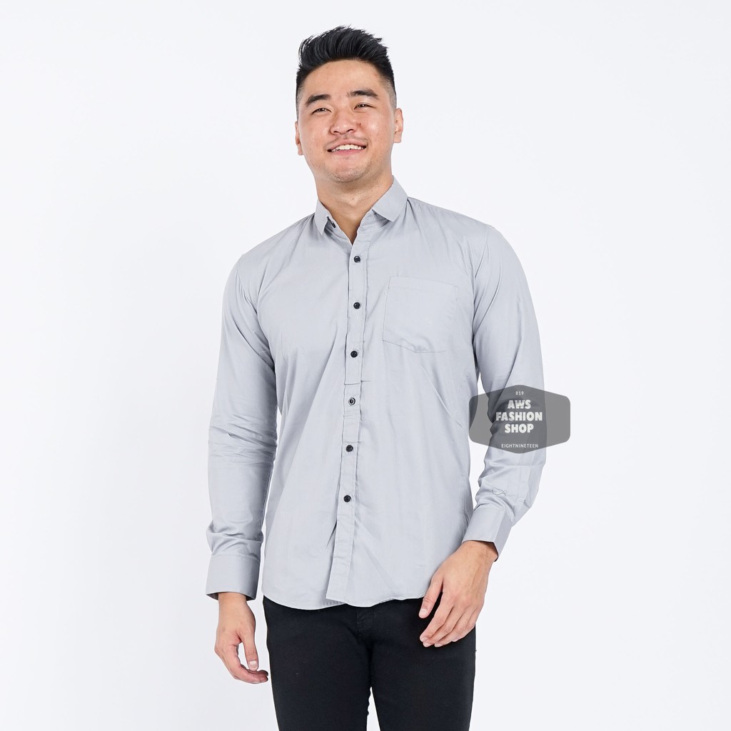 Kemeja Pria Lengan Panjang  Polos Abu - Abu Muda Soft Grey Kemeja Casual Slimfit 3346