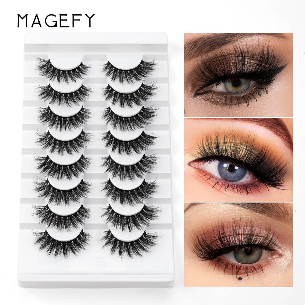 Magefy 8 Pairs 3D Natural False Eyelashes/Thin Long Extensions Thick Curls False Eyelashes