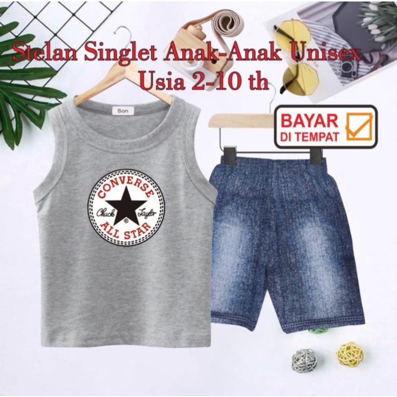 STELAN SINGLET ANAK UNISEX/CELANA SEMI JEANS USIA 2 THN-10 THN(CONVE BULAT)