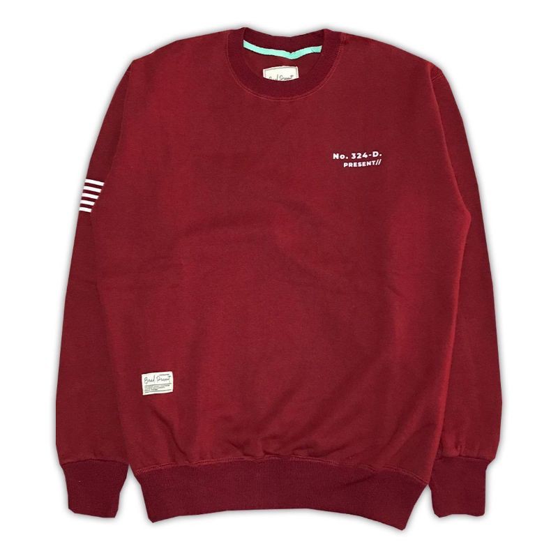 BRAD PRESENT ORIGINAL Sweater Crewneck Sweatshirt cowok warna Maroon seri 324D art F3001