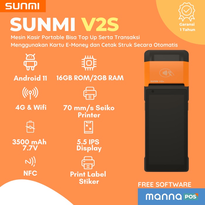 promo mesin kasir android portable printer sunmi v2 pro v2s 4g   v2s label