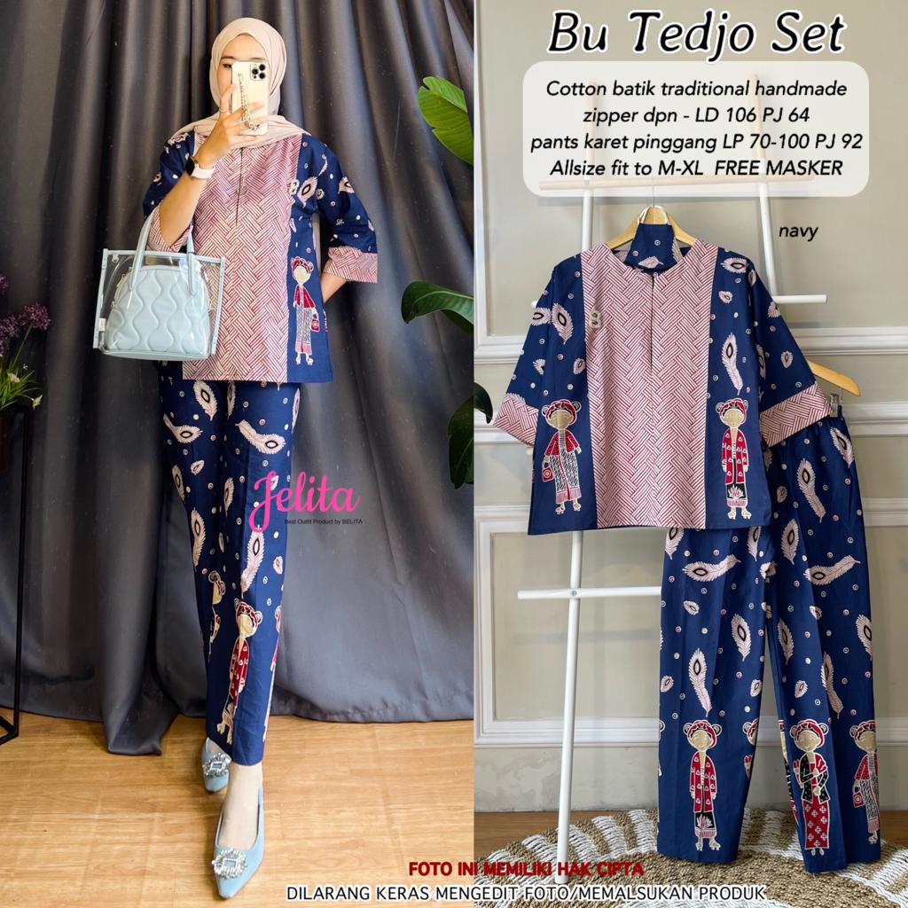 BU TEDJO SET PAKAIAN SETELAN TRADISIONAL ONESET BY JELITA BAHAN COTTON BATIK